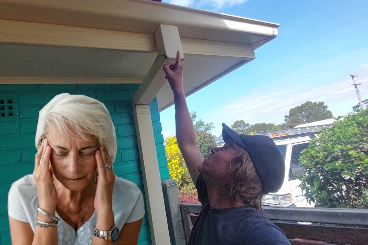 merimbula Gutter Maintenance Expert Points to Downpipe Blockage for Customer
